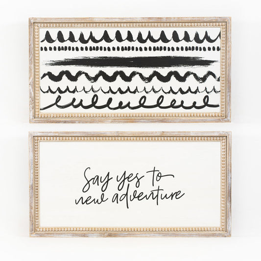 31.5" 15.75" X 1.5" Reversible Wood Beaded Framed Sign (New Adventure) White/Black/natural