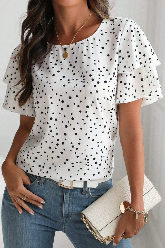 Dalmatian Dotted Ruffle Sleeve Blouse