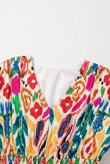 Abstract V-Neck Ruffle Mini Dress