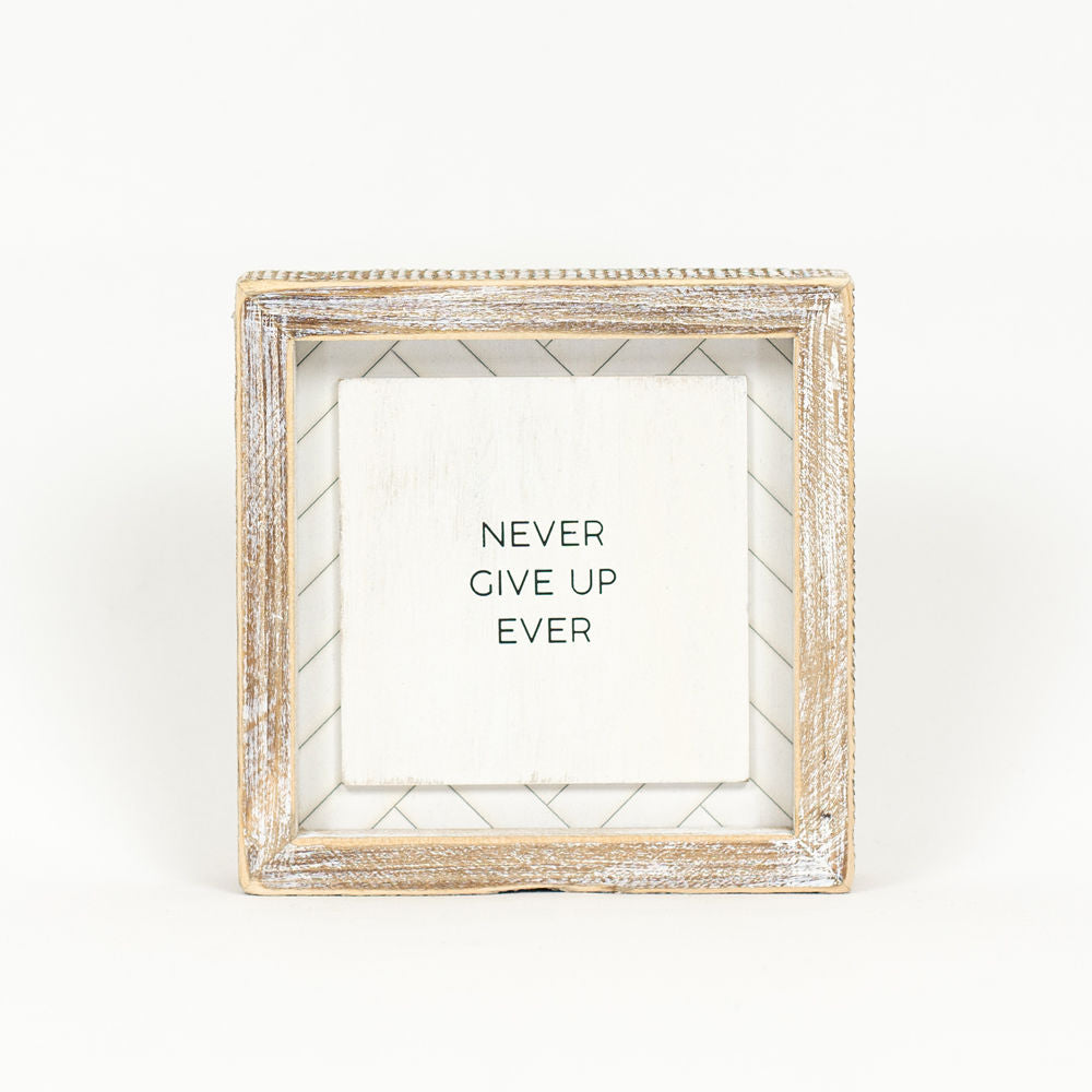 6" X 6" X 1.5" Reversible Wood Framed Herringbone Sign (Never/Follow) White/Black