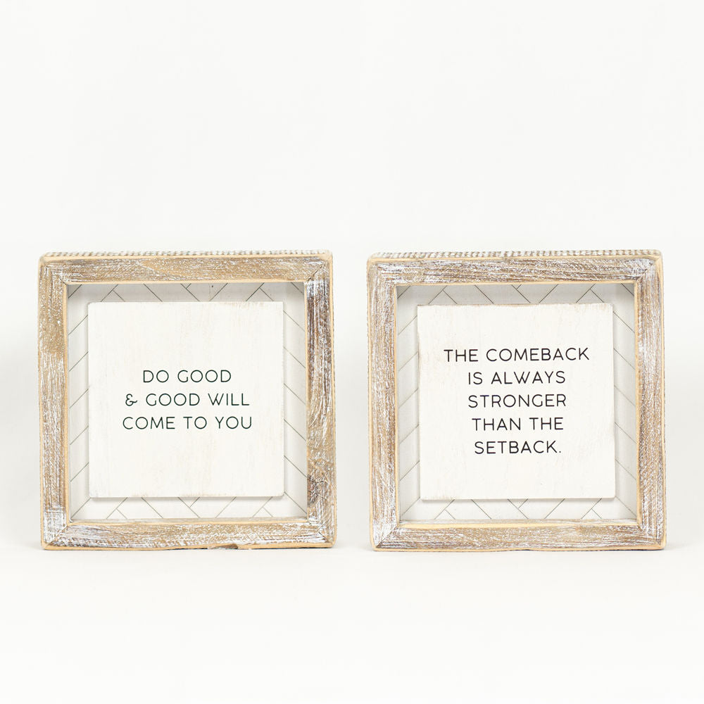 6" X 6" X 1.5" Reversible Wood Framed Herringbone Sign (Good/Comeback) White/Black