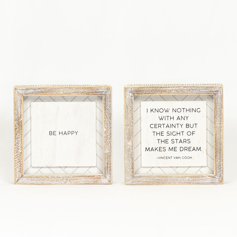 6" X 6" X 1.5" Reversible Wood Framed Herringbone Sign (Happy/Dream) White/Black