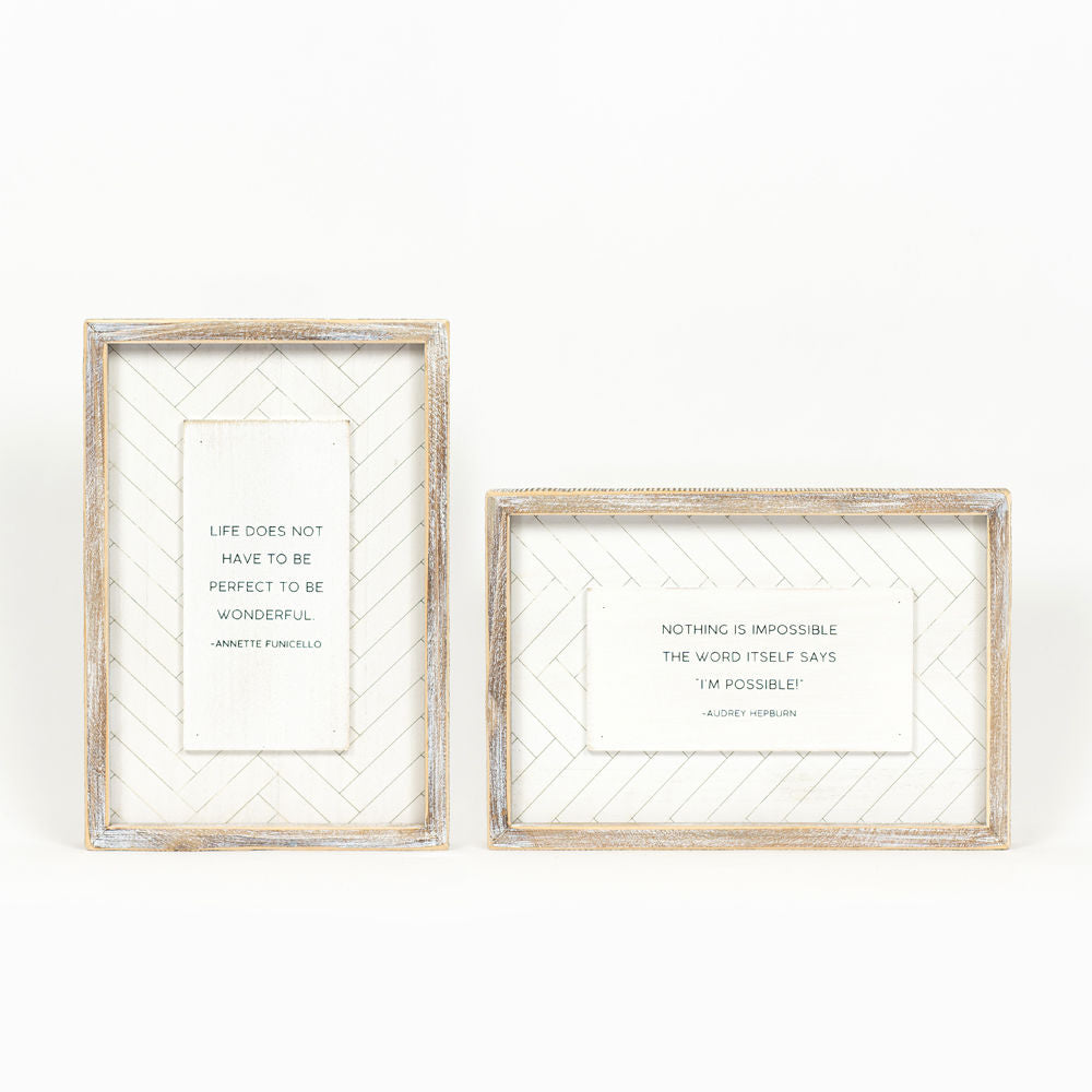 8.5" X 12.5" X 1.5" Reversible Wood Framed Herringbone Sign (Wonderful/Impossible) White/Black