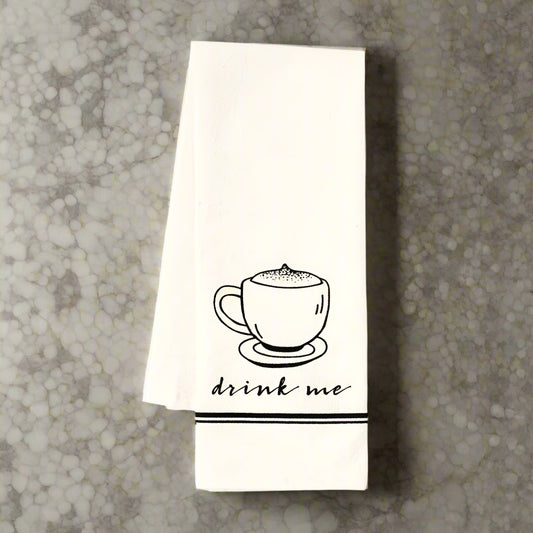 15.25x24 tea towel (DRNK ME) white/bk