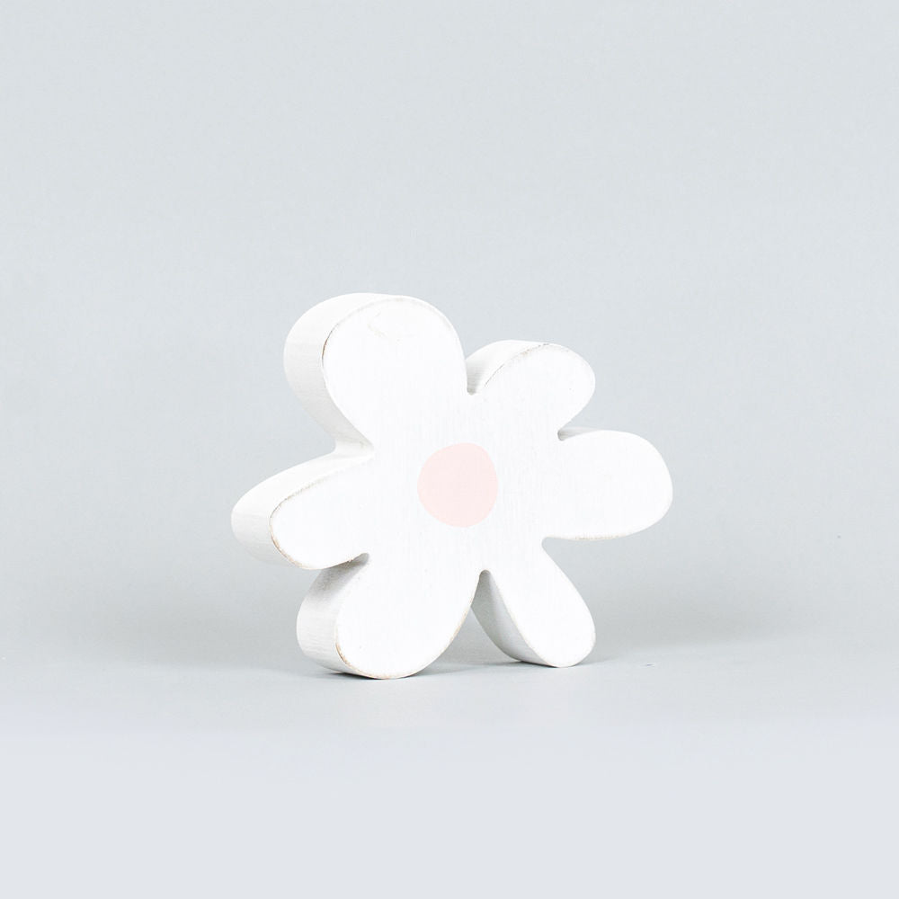 5" X 4.25" X 1" Wood Cutout (Flower) White/Pink