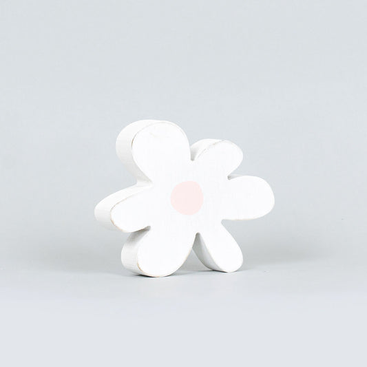 5" X 4.25" X 1" Wood Cutout (Flower) White/Pink