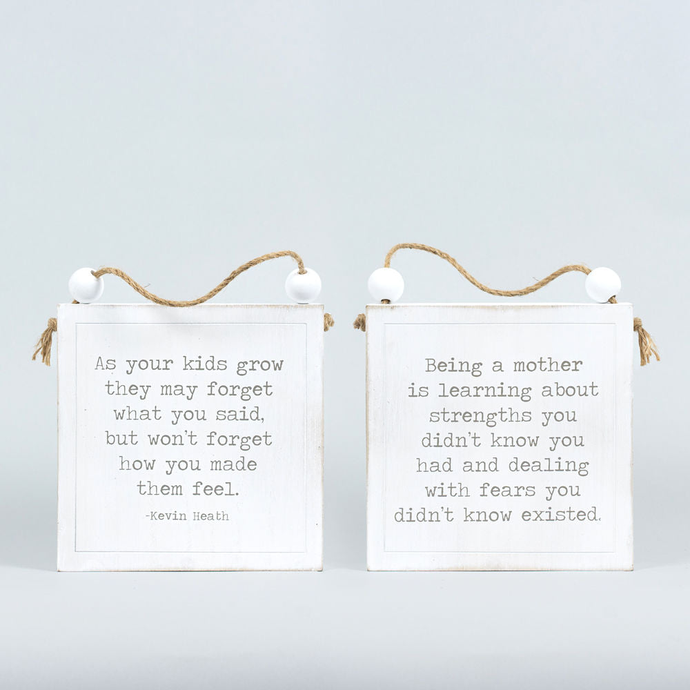 7" X 7" X 1.5" Reversible Wood Hang Sign (MOTHER/FEEL) White/Black