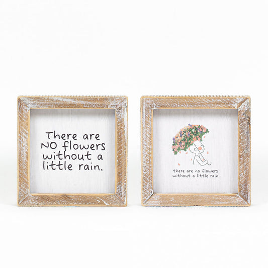 5" X 5" X 1.5" Reversible Wood Framed Sign (Flowers) Multicolor