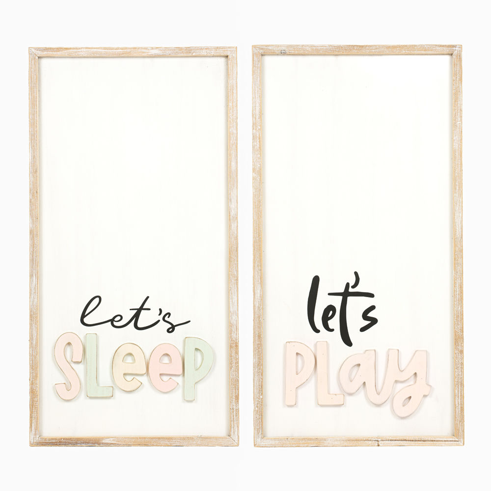 17" X 32.25" X 1.5" Reversible Wood Framed Sign (Sleep/Play) Multicolor