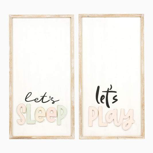 17" X 32.25" X 1.5" Reversible Wood Framed Sign (Sleep/Play) Multicolor