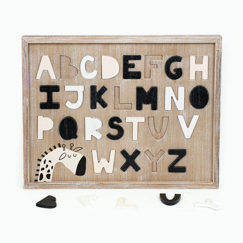 24.5" X 19.25" X 1.5" Wood Framed Sign (Alphabet Puzzle) Multicolor