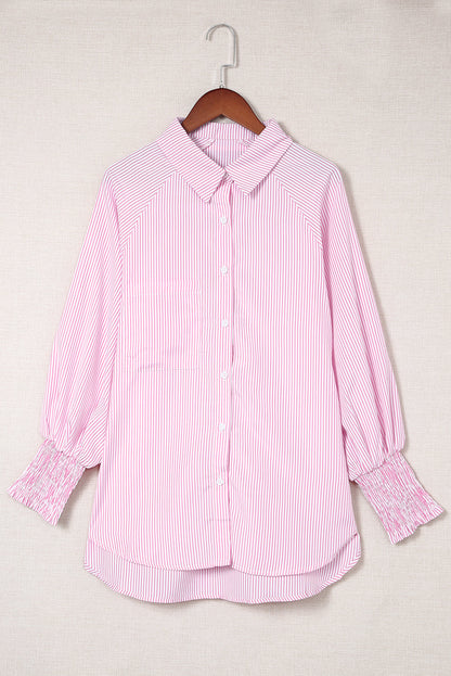 Stripe Smocked Cuff Buttoned Shirt