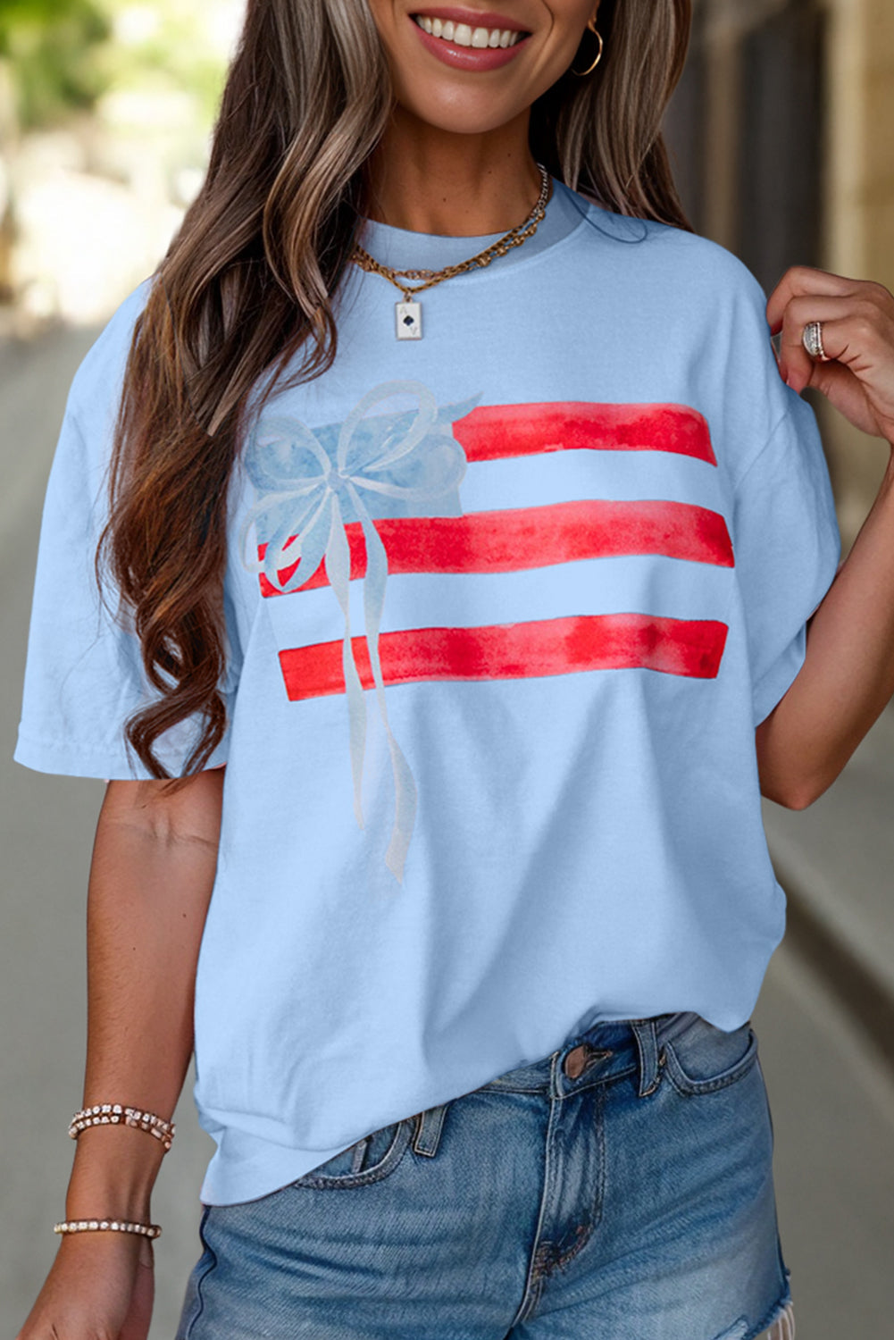 Flag Bow Crewneck Graphic Tee