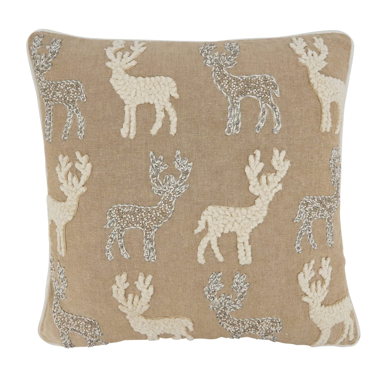 Beaded Reindeer Throw Pillow — 18 × 18 in