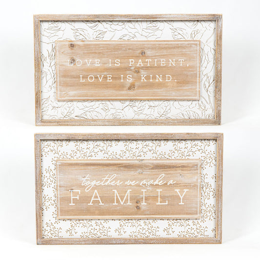 24.5" X 14.5" X 1.5" Reversible Wood Framed Sign  (Together/Love) Natural/white