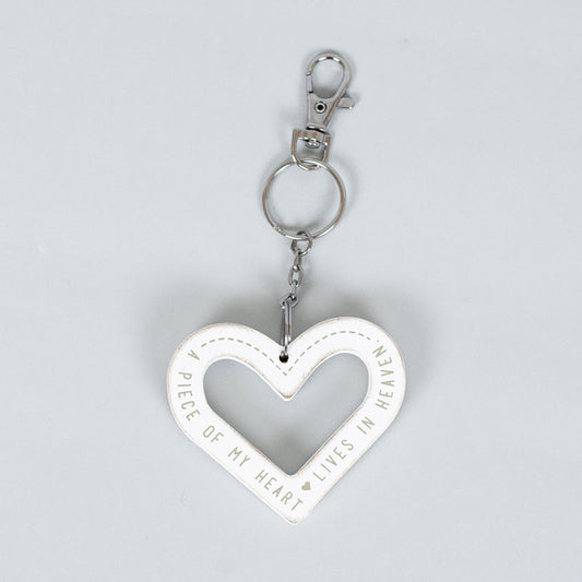 2.75" X 2.5" X .25" Reversible Wood  Keychain (Peace Heart) White/Gray