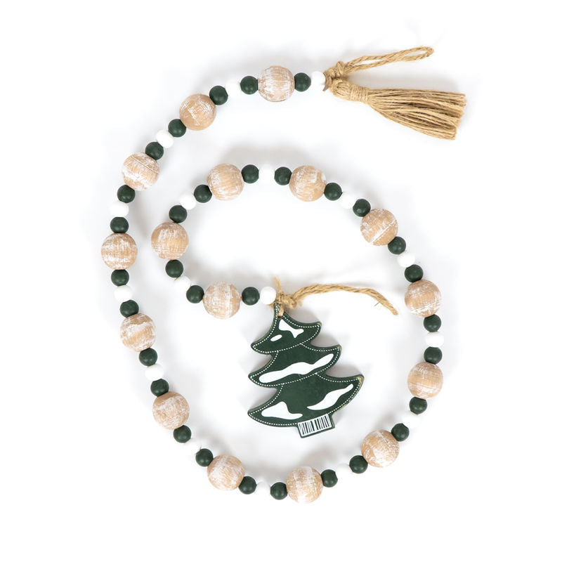 35x3.5x1 wd bead grlnd w/tassels (TREE) white/green/natural