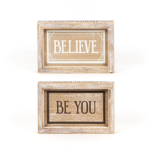 7" X 4.75" X 1.5" Reversible Wood Framed Sign (Believe/You) Natural/white/Black