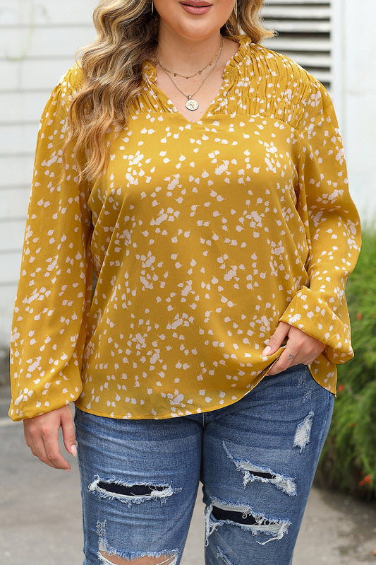 Plus Size Floral Ruched V-Neck Blouse
