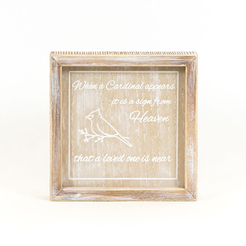 7" X 7" X 1.5" Wood Framed Sign (Cardinal) Natural/white