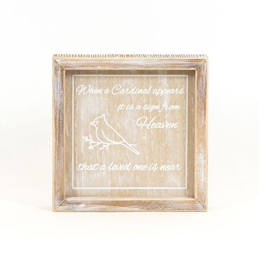 7" X 7" X 1.5" Wood Framed Sign (Cardinal) Natural/white