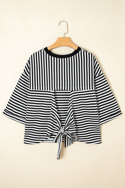 Stripe Bow Back Cutout Tee