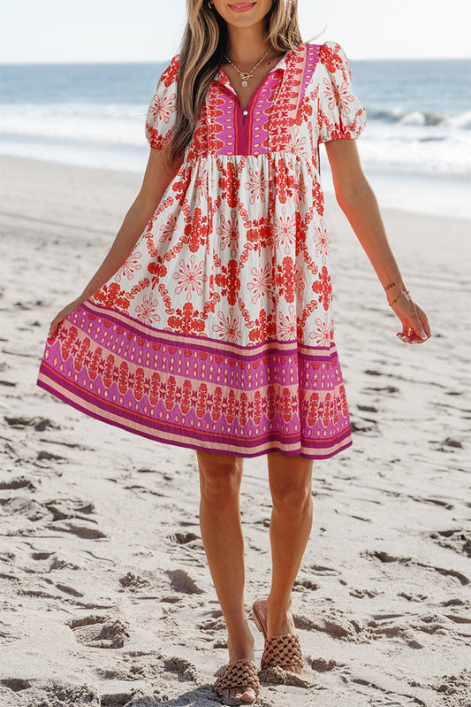 Boho Floral Short Sleeve Dress