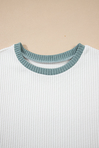 Colorblock Corded Knit Crewneck Tee