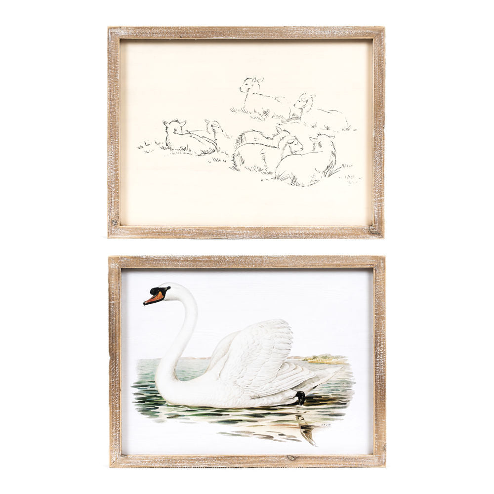 17x13x1.5 reverse wood frmd sn (SHEEP/SWAN) multi