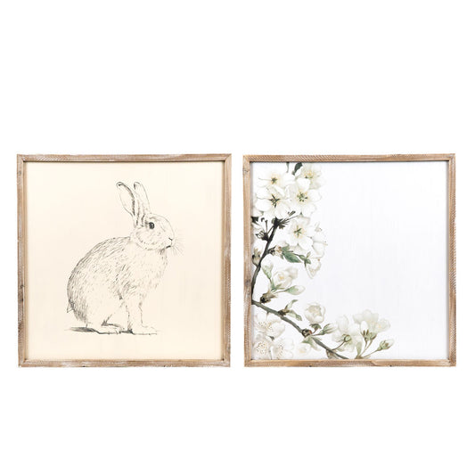 24.5" X 24.5" X 1.5" Reversible Wood Framed Sign (Rabbit/Flowers) Multicolor