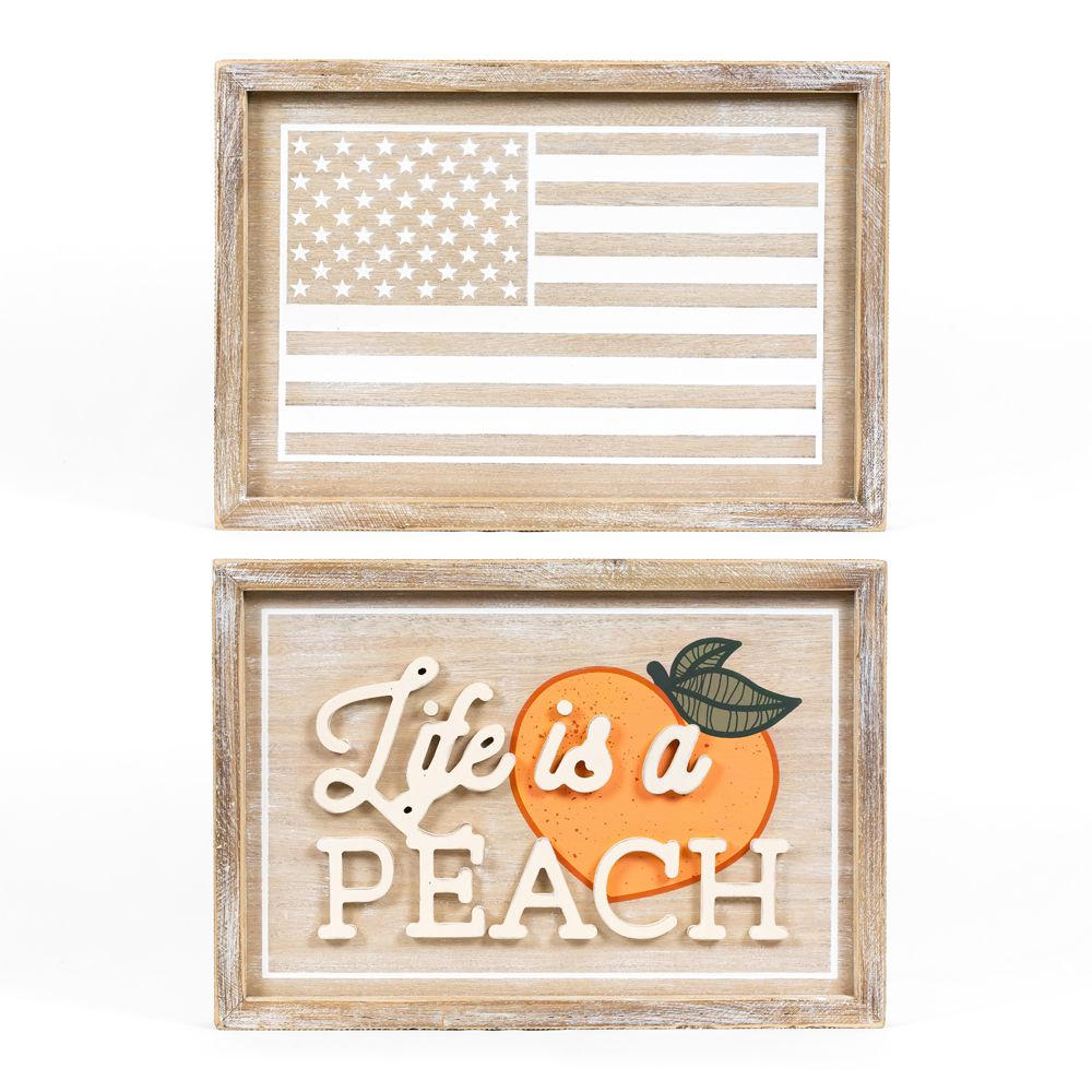 17x12x1.5 rvs wood frame sign (PEACH/FLAG) multi