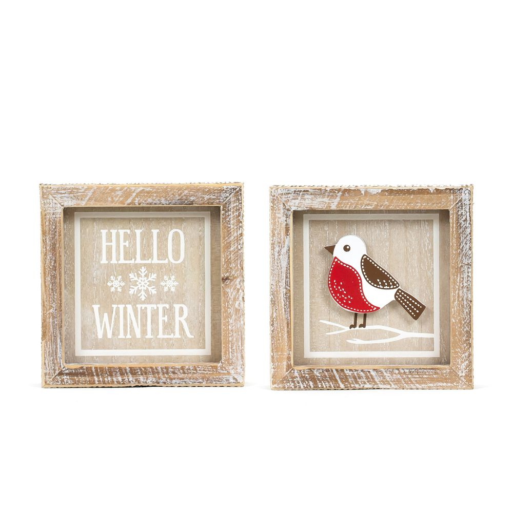 5x5x1.5 rvs wood frame sign (BIRD/HELLO) multi