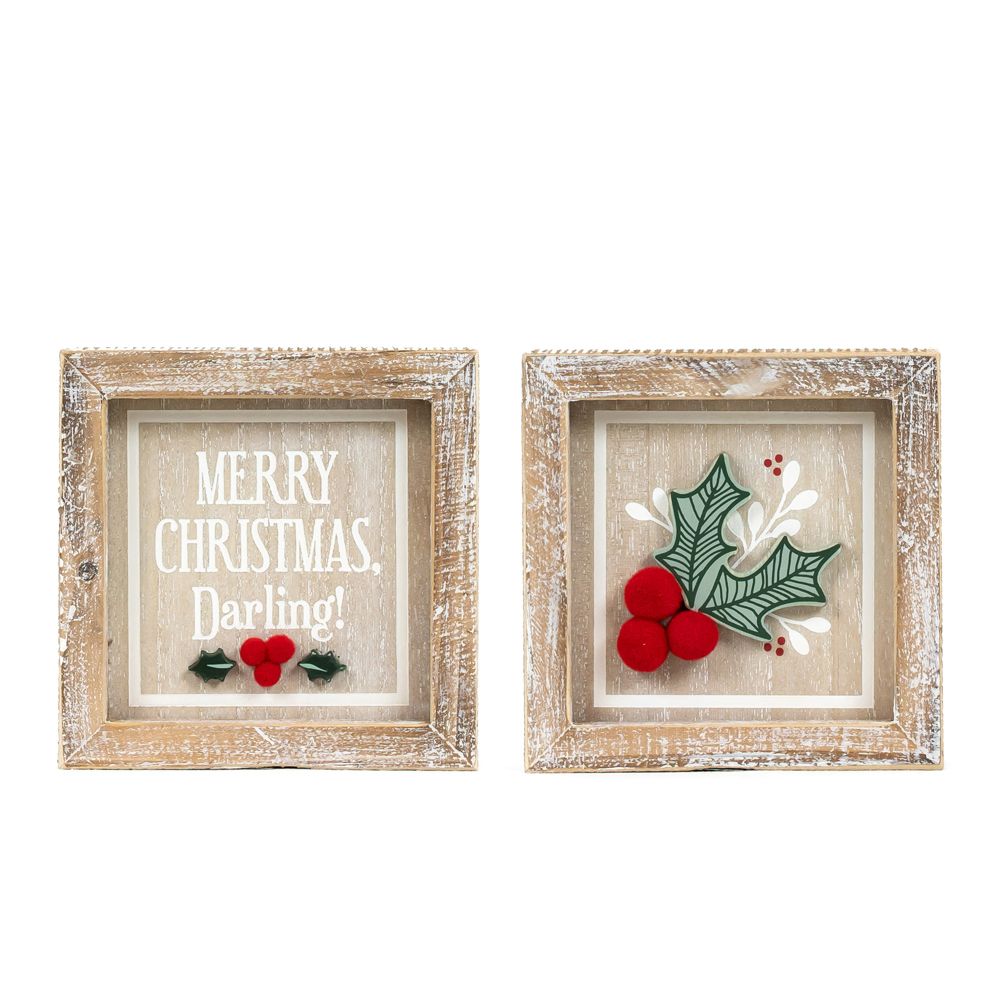 5x5x1.5 rvs wood frame sign (HOLLY/MERRY) multi