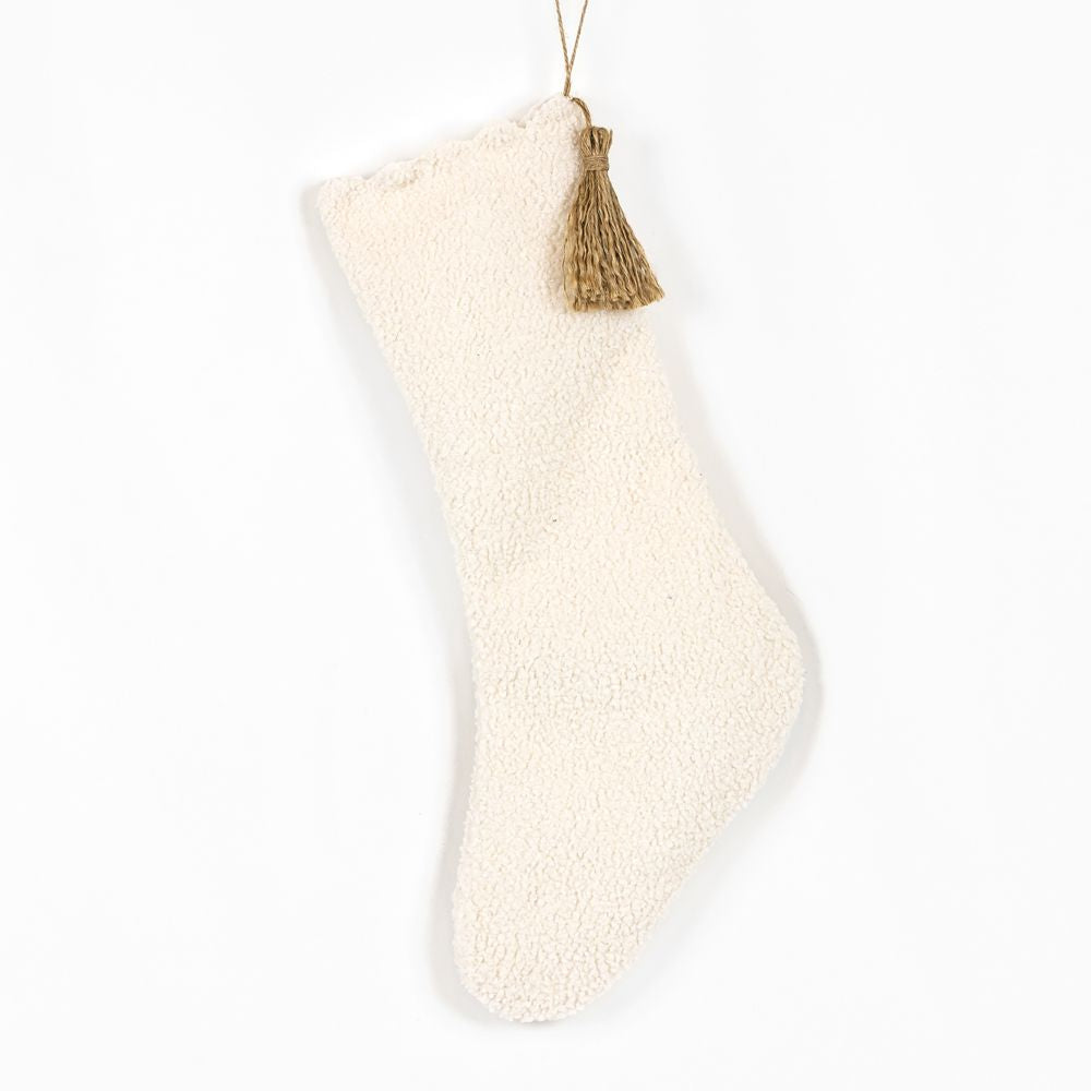 13x18x.5 cotton stocking w/ tassel, white/bn