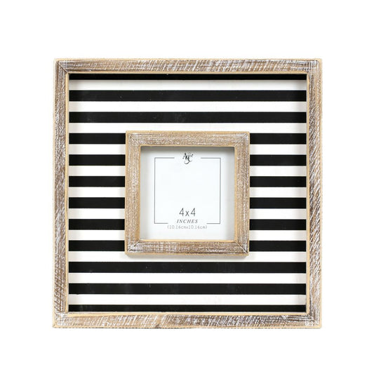 10x10x1.5 wood photo frame (STRIPES) white/bk (4x4)