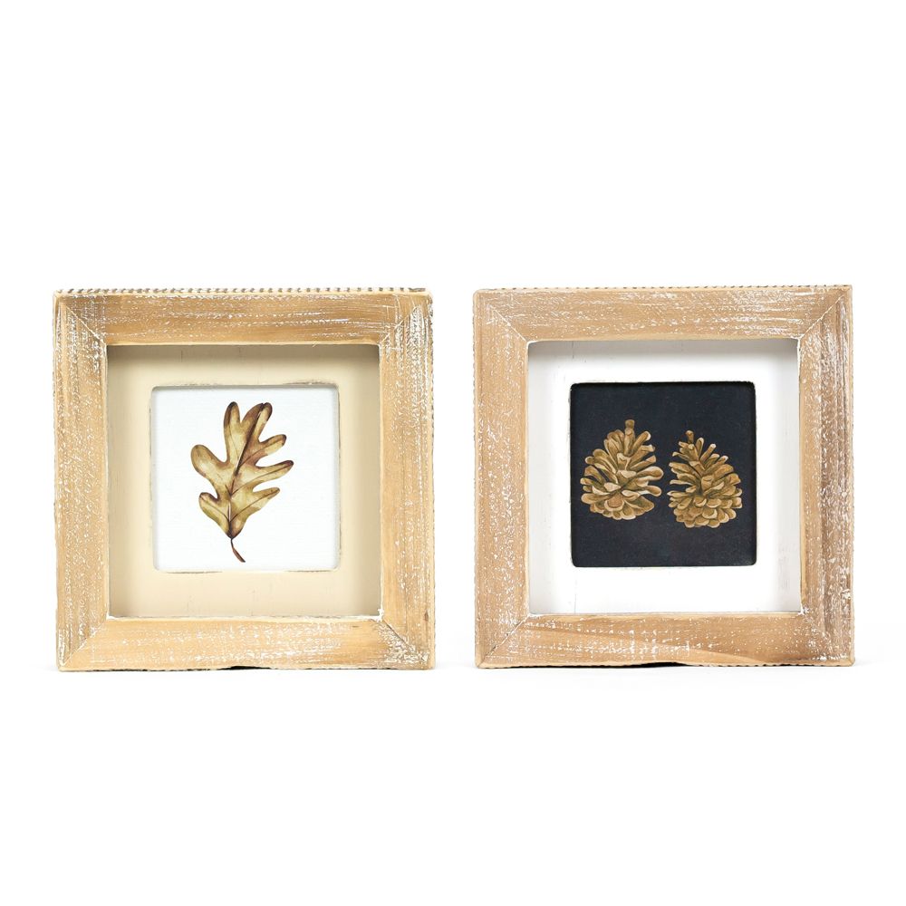 5x5x1.5 rvs wood frame sign (PINECONES/LEAF) multi