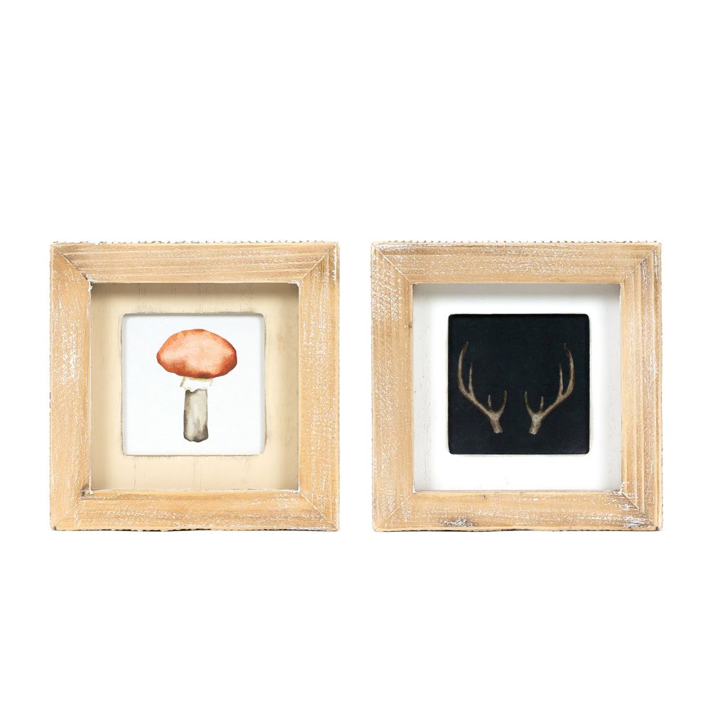 5x5x1.5 rvs wood frame sign (ANTLER/MUSHROOM) multi