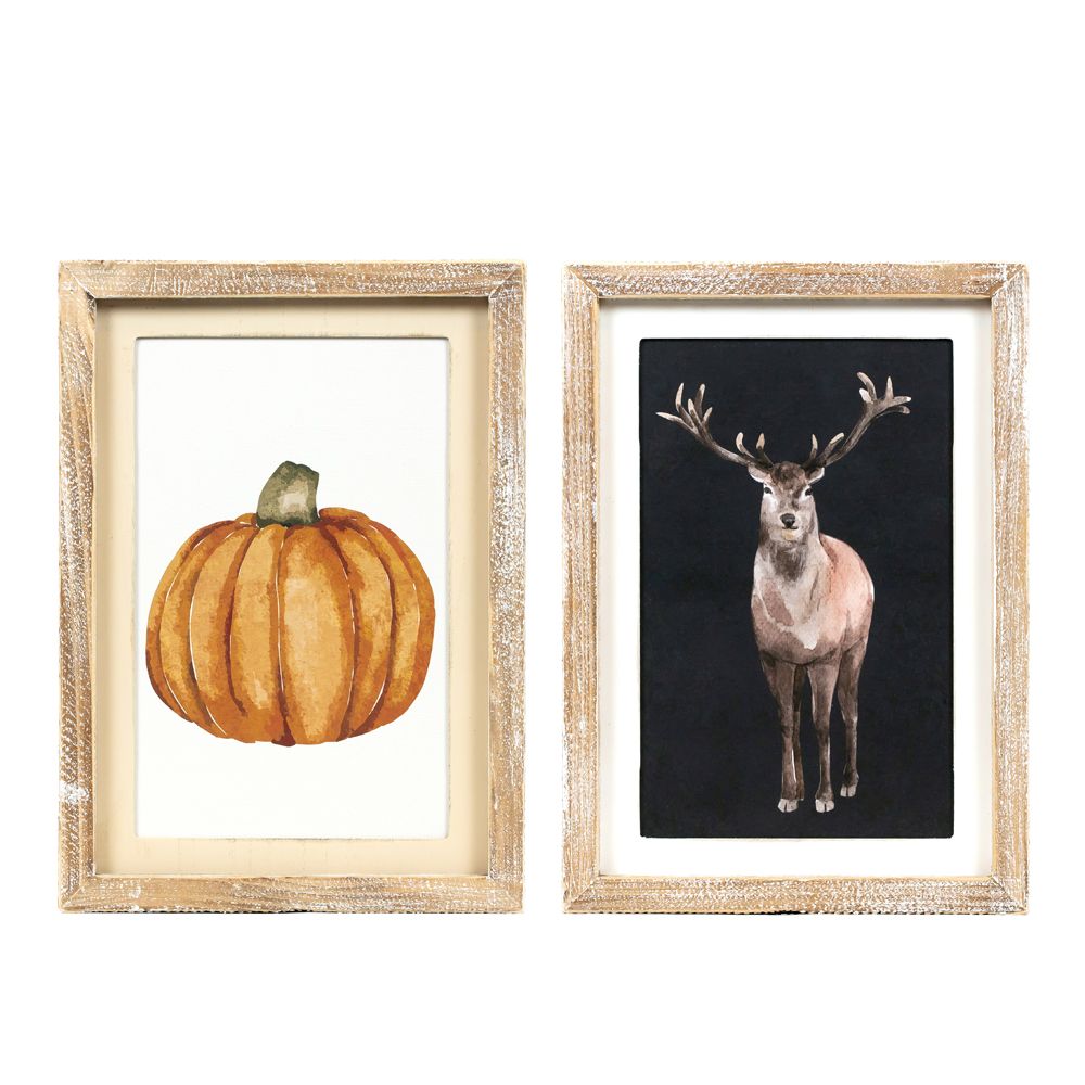 10x13x1.5 rvs wood frame sign (REINDEER/PUMPKIN) multi