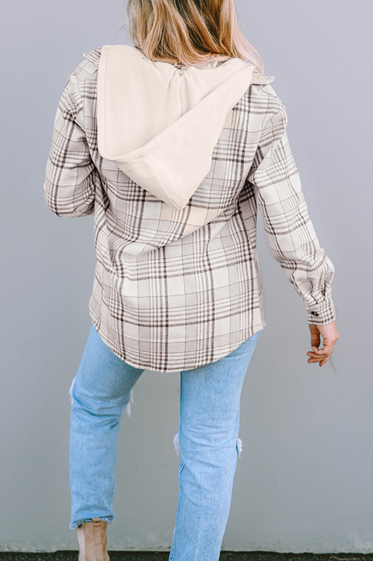 Plaid Removable Hood Buttoned Shacket
