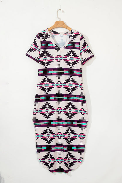 Western Aztec T-Shirt Maxi Dress