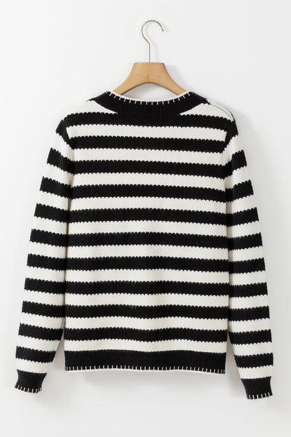 Stripe Buttoned Cardigan Sweater