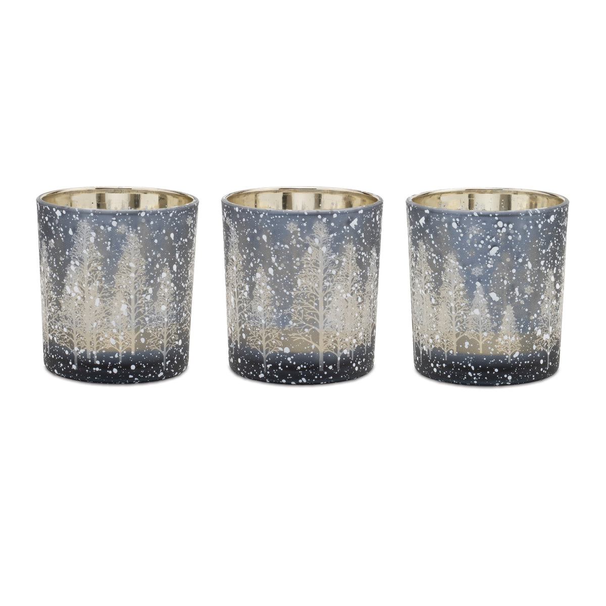 Navy Pine Tree Glass Votive Holder (Set of 3)
