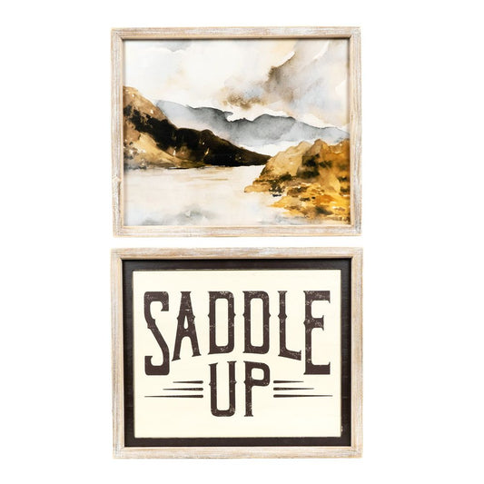 19x16x1.5 reversible wood frame sign (RIVER/SADDLE) multicolor Giddy Up Collection