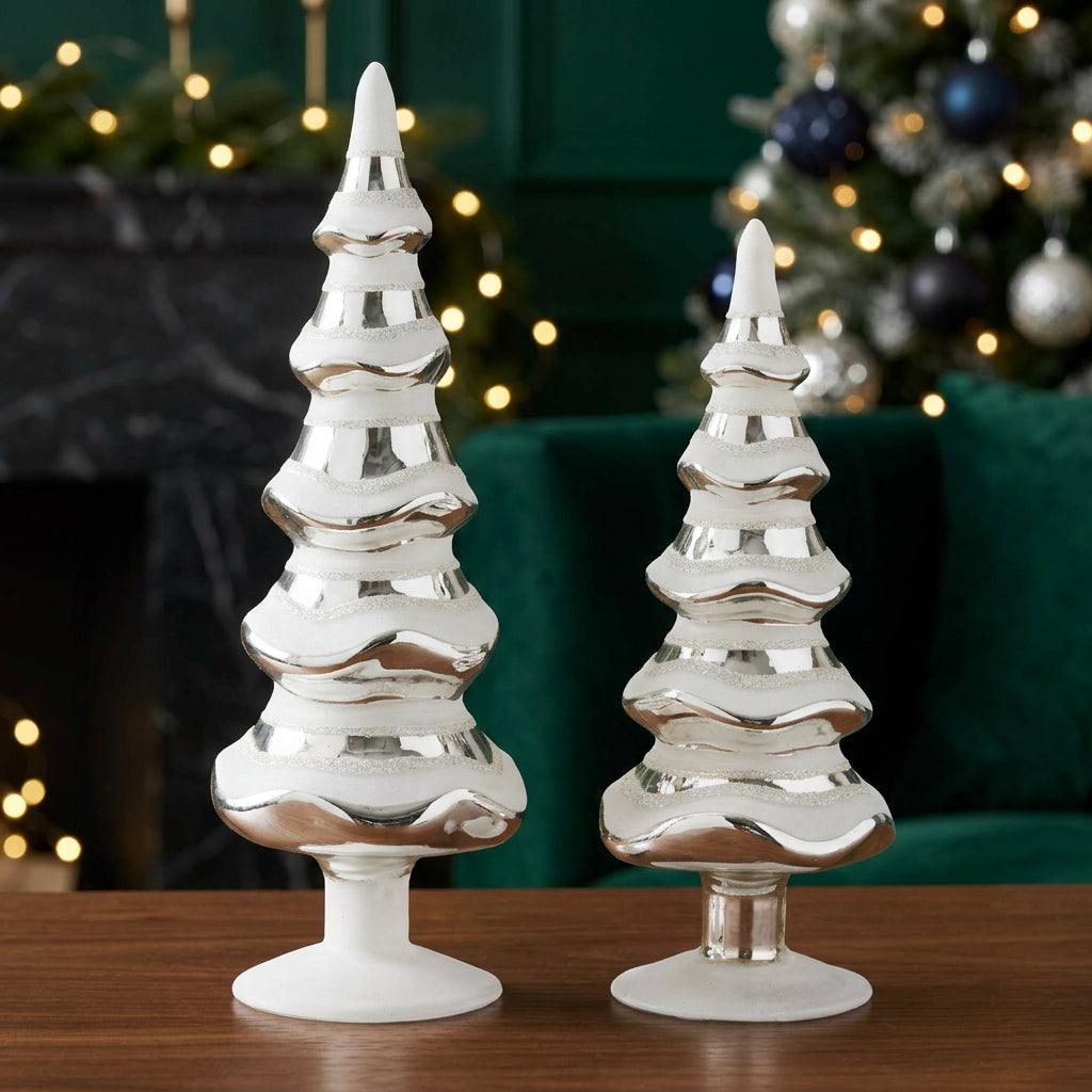 Snowy Glass Pine Tree (Set of 2)