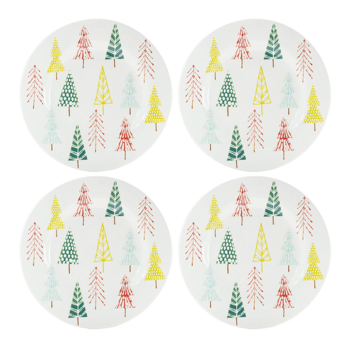 Ceramic Pine Tree Print Plate (Set of 4)