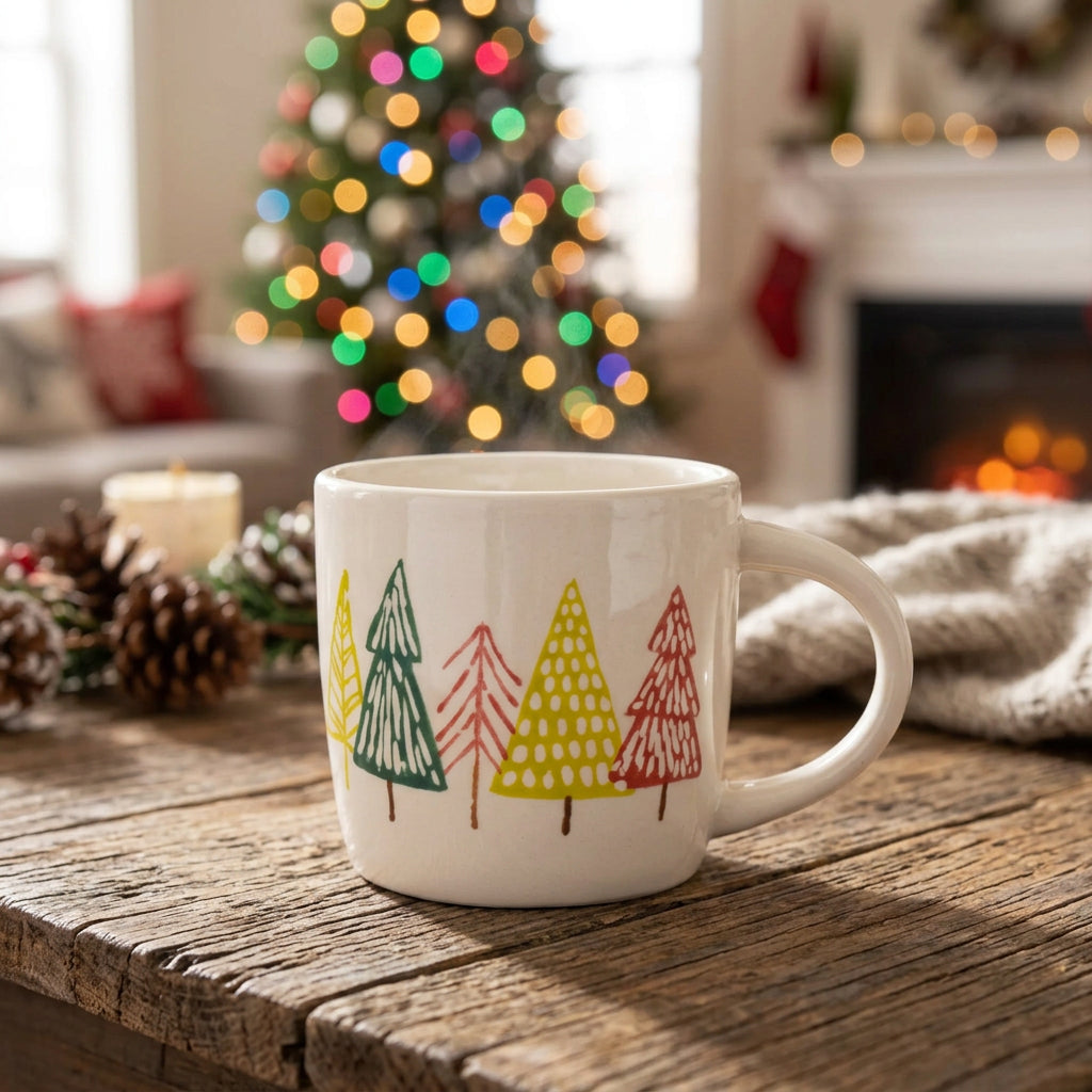 Ceramic Pine Tree Print Mug (Set of 4)