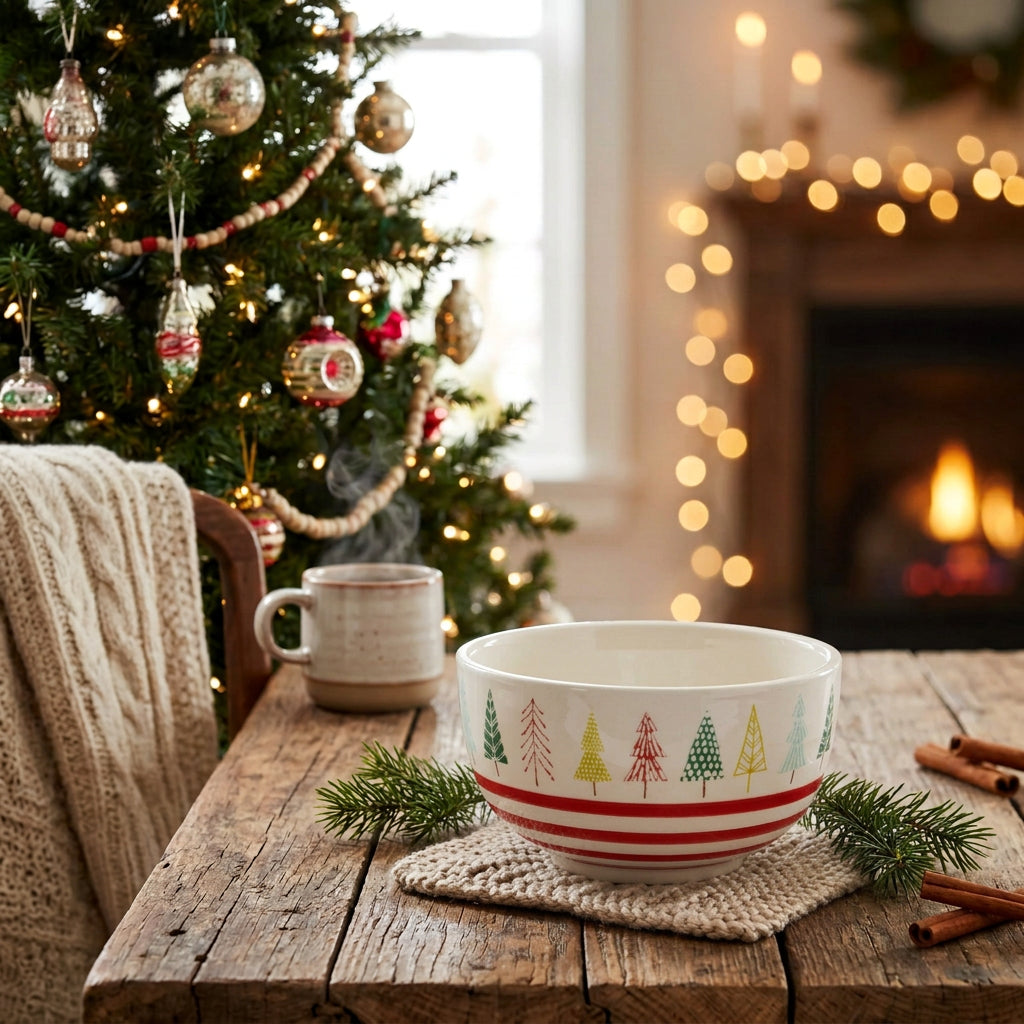Ceramic Pine Tree Print Bowl (Set of 4)
