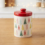 Ceramic Pine Tree Print Cookie Jar 10"H