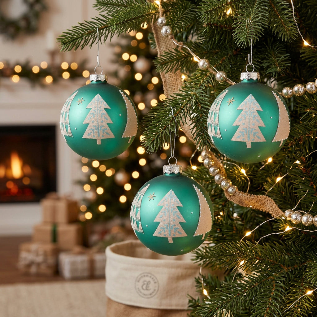 Beaded Pine Tree Ball Ornament (Set of 6)