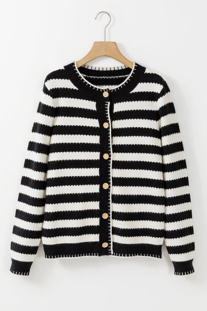 Stripe Buttoned Cardigan Sweater